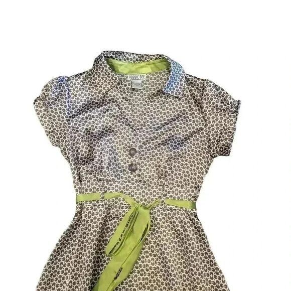 Robbie Bee Women's White/Brown/Lime Green Poly Satin A-Line Short Sleeve Button - Picture 2 of 12